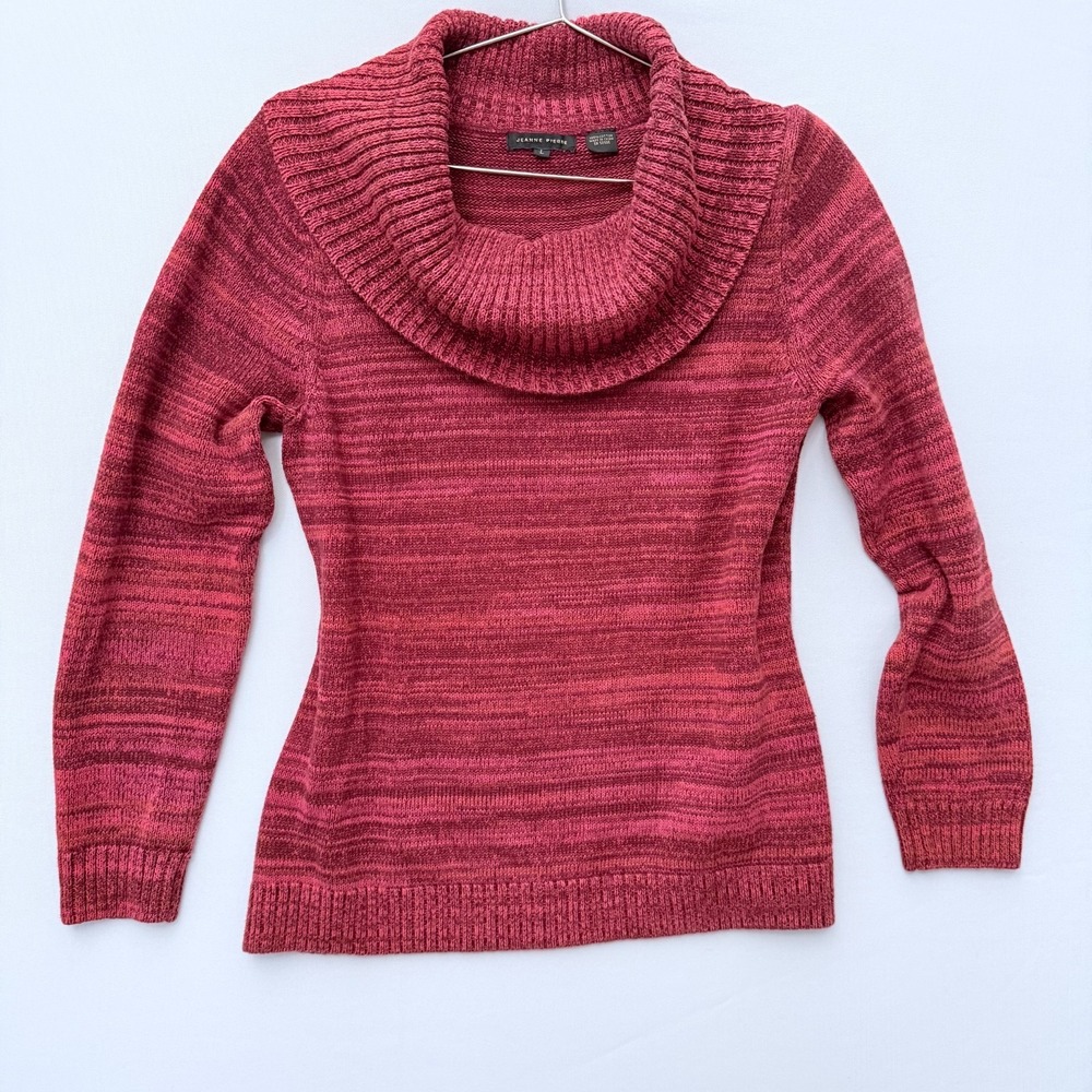 Womens Pink Space Dye Cowl Neck Cozy Chic 100% Cotton Sweater Minimalist Sz L